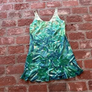 CAbi Green & Blue Leaf Print Frond Castaway Tropical Dress Women Size Medium